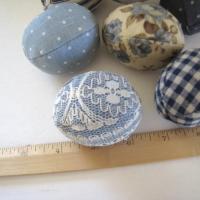 Easter Egg Bowl Fillers, Set of 7 Blue and Beige Small Stuffed Eggs, Trendy Table Décor, Tiered Tray Accent, USA Hand Crafted