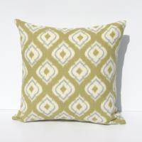 IKAT Linen Pillow Cover in Diamond-Patterned Lime Green, Dusty Blue & Cream, 17 x 17 Inches, USA Handmade Home Décor 