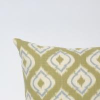 IKAT Linen Pillow Cover in Diamond-Patterned Lime Green, Dusty Blue & Cream, 17 x 17 Inches, USA Handmade Home Décor 