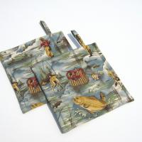 Fishing Potholders, Quilted Hot Pads Fisherman's Gift, Boat & Cabin Décor, Handmade Housewarming Gift