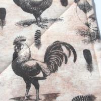 Roosters & Chickens Potholders, Quilted Handmade Hot Pads in Black, Grey, Pink Sand and Cream, Housewarming, Hostess Gift