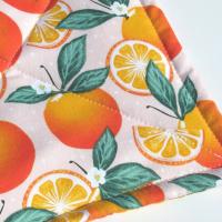 Oranges Potholders, Quilted Hot Pads with Orange Blossoms, Citrus Slices, Tiny Polka Dots, Hostess, Housewarming Gift