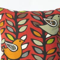 Mid Century Birds & Trees Pillow Cover in Red, Green, Gray, Black, White Linen Cotton Blend, 19 x 19 Inches