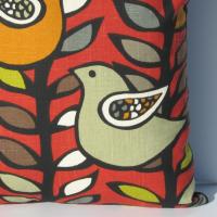 Retro Birds Pillow Cover in Red, Green, Gray, Black, White Linen Cotton Blend, 17x17 Inches, KAS Designer Fabric