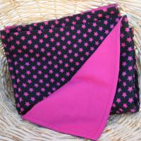 Flannel Baby Blanket with Hot Pink Stars on Black, All Cotton, Handmade in New Mexico