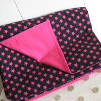 Flannel Baby Blanket with Hot Pink Stars on Black, All Cotton, Handmade in New Mexico