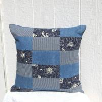 Patchwork Denim Pillow Cover, Upcycled Indigo Home Décor, Boho Style 18 x 18 Pillow Cover