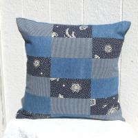 Patchwork Denim Pillow Cover, Upcycled Indigo Home Décor, Boho Style 18 x 18 Pillow Cover