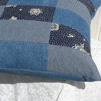 Patchwork Denim Pillow Cover, Upcycled Indigo Home Décor, Boho Style 18 x 18 Pillow Cover
