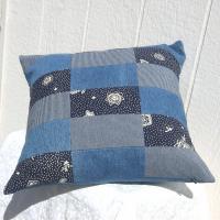 Patchwork Denim Pillow Cover, Upcycled Indigo Home Décor, Boho Style 18 x 18 Pillow Cover