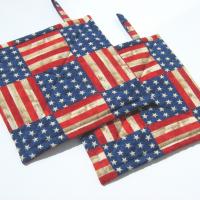 Rustic Flag Potholders, Stars and Stripes Hot Pads, Americana Kitchen Décor, USA Handmade 