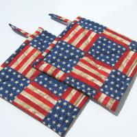 Rustic Flag Potholders, Stars and Stripes Hot Pads, Americana Kitchen Décor, USA Handmade 