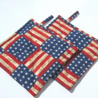 Rustic Flag Potholders, Stars and Stripes Hot Pads, Americana Kitchen Décor, USA Handmade 