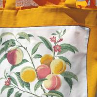 Fabric Shopping Bag, Orange Duck Canvas Tote with Vintage Peach Botanical Illustration, Eco-Friendly
