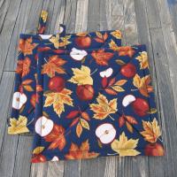 Apples & Maple Leaves Potholders, Autumn Décor Quilted Hot Pads, USA Hand Made, Wrapped for Gift Giving