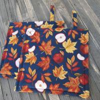 Apples & Maple Leaves Potholders, Autumn Décor Quilted Hot Pads, USA Hand Made, Wrapped for Gift Giving