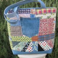 Granny Quilt Tote #2, Upcycled Vintage Scrap Patchwork Bag with Zipper, USA Hand Made