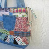 Granny Quilt Tote #2, Upcycled Vintage Scrap Patchwork Bag with Zipper, USA Hand Made