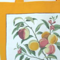 Fabric Shopping Bag, Orange Duck Canvas Tote with Vintage Peach Botanical Illustration, Eco-Friendly