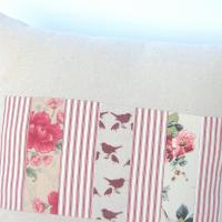 Country Cottage Pillow Cover, Red Tan Shabby Patchwork 19" x 19" Cottage Home Décor, USA Handmade