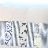 Shabby Cottage Pillow Cover, Beige Blue Patchwork 19" x 19" Country Patches Home Décor, USA Handmade