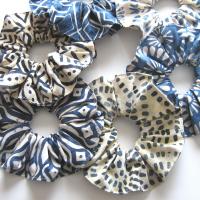 Indigo Batik Scrunchie Set, Blue Ponytail Holders, USA Made Hair Accessories, Pack of 6