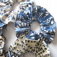 Indigo Batik Scrunchie Set, Blue Ponytail Holders, USA Made Hair Accessories, Pack of 6