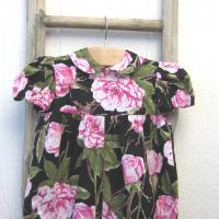 Pink & White Roses Baby Romper for 9 to 12 Months, USA Handmade Short-Sleeved 1-Pc. Easter Outfit