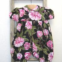 Pink & White Roses Baby Romper for 9 to 12 Months, USA Handmade Short-Sleeved 1-Pc. Easter Outfit