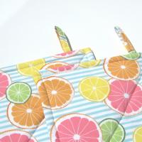 Lemons and Limes Potholders, Oranges, Grapefruit, Citrus Slices on Blue White Striped Quilted Hot Pads, Summer Patio Décor