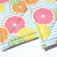 Lemons and Limes Potholders, Oranges, Grapefruit, Citrus Slices on Blue White Striped Quilted Hot Pads, Summer Patio Décor