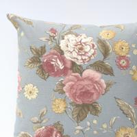 Cabbage Rose Pillow Cover, Pink & White Roses on Blue-Gray Home Décor Cotton, 17 x 17 Inches