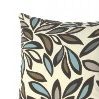 Flocked Velvet Pillow Cover, Velveteen Abstract Petals on Cotton, Turquoise, Brown, White Home Décor, 17 x 17 inches