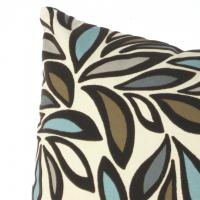Flocked Velvet Pillow Cover, Velveteen Abstract Petals on Cotton, Turquoise, Brown, White Home Décor, 17 x 17 inches