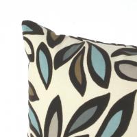 Flocked Velvet Pillow Cover, Velveteen Abstract Petals on Cotton, Turquoise, Brown, White Home Décor, 17 x 17 inches