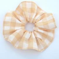 Gingham Check Linen Scrunchie, Choose from Apple Green or Pale Peach Linen Gingham Hair Accessory