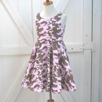 Girls' Pink Camo Dress with Full Circle Skirt, Fully Lined, Camo Wedding Flower Girl, Size 7