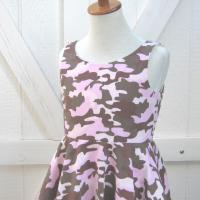 Girls' Pink Camo Dress with Full Circle Skirt, Fully Lined, Camo Wedding Flower Girl, Size 7