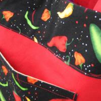 Chile Pepper Shopping Bag, Red Canvas Tote with Green, Yellow, Red and Black Chile Pepper Trim, USA Handmade