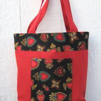 Day of the Dead Red Canvas Shopping Bag, Sacred Hearts Reusable Duck Cloth Tote, USA Handmade