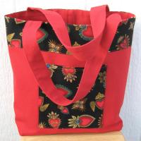 Day of the Dead Red Canvas Shopping Bag, Sacred Hearts Reusable Duck Cloth Tote, USA Handmade