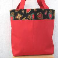 Day of the Dead Red Canvas Shopping Bag, Sacred Hearts Reusable Duck Cloth Tote, USA Handmade