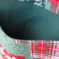Green Canvas Shopping Bag, Red, Green, White Christmas Plaid Patchwork, Reusable Duck Cloth Tote, USA Handmade