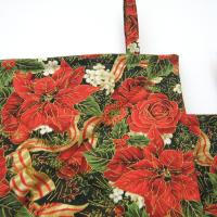 Poinsettia Potholders, Red Roses, Holly, Pomegranate, Holiday Quilted Hot Pads, USA Made Stocking Stuffer, Hostess Gift
