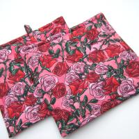 Red Roses Potholders, Pink Sweetheart Rose Quilted Hot Pads, Romance Core USA Handmade Valentine's or Hostess Gift