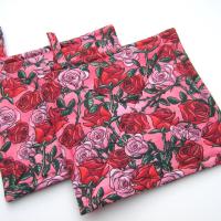 Red Roses Potholders, Pink Sweetheart Rose Quilted Hot Pads, Romance Core USA Handmade Valentine's or Hostess Gift