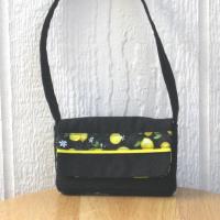 Yellow Lemons Ruffled Dress for 18-inch Doll, Yellow Bias Trim, Matching Bag and Headband, Travel or Summer Party Outfit