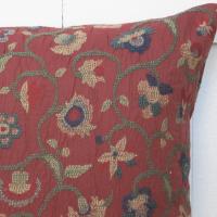 Jacobean Embroidery Pillow Cover in Rust Red Crinkle Home Décor Cotton Blend, 17 x 17 inches