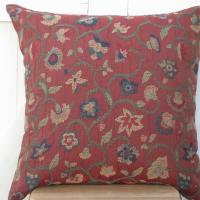 Jacobean Embroidery Pillow Cover in Rust Red Crinkle Home Décor Cotton Blend, 17 x 17 inches