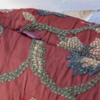 Jacobean Embroidery Pillow Cover in Rust Red Crinkle Home Décor Cotton Blend, 17 x 17 inches